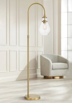 Possini Euro Design Vaile Modern 66" Tall Chairside Arc Floor Lamp Warm Gold Metal Clear Seeded Glass Shade For Living Room Reading Home 3 Possini Euro Design Vaile Modern 66" Tall Chairside Arc Floor Lamp Warm Gold Metal Clear Seeded Glass Shade For Living Room Reading Home