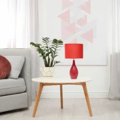 18.11" Traditional Standard Ceramic Dewdrop Table Desk Lamp With Matching Fabric Shade Red - Creekwood Home -Adesso Shop GUEST 281422c5 4abd 44ec 98e4 75a4219a62fe