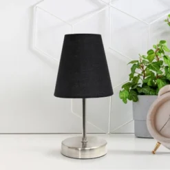 10.5" Petite Metal Stick Bedside Table Desk Lamp In Sand Nickel With Fabric Shade Black - Creekwood Home -Adesso Shop GUEST 28ea273b 1d08 41bb b851 e89f743db000
