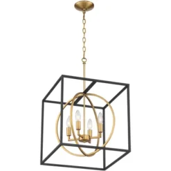 Possini Euro Design Black Warm Brass Cage Foyer Pendant Chandelier 16 1/2" Wide 4-Light Mid Century Modern For Dining Room House -Adesso Shop GUEST 28ea49df ca47 49e3 a1cf 824e7d8c91a0