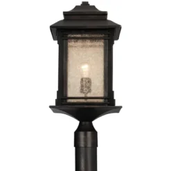 Franklin Iron Works Farmhouse Rustic Mission Outdoor Post Light Fixture Walnut Bronze Dimmable LED 37 1/2" Frosted Cream Glass For Exterior Barn Deck -Adesso Shop GUEST 2b573d63 d321 4f26 b940 562aa0679366