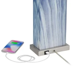 360 Lighting Connie Modern Table Lamps 25" High Set Of 2 Blue Faux Marble With USB Charging Port Table Top Dimmers White Shade For Bedroom Office Desk -Adesso Shop GUEST 2cdb6dbb a15b 4b6a 9904 7b2c9816d8cf