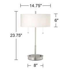 360 Lighting Nikola Modern Accent Table Lamps 23 3/4" High Set Of 2 Silver With USB And AC Power Outlet In Base White Drum Shade For Bedroom Home Desk -Adesso Shop GUEST 2cfe7346 0ba9 4b95 9b7e e43c673e9d02