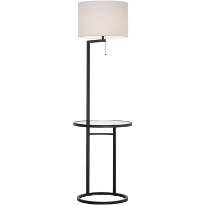 360 Lighting Modern Floor Lamps 62" Tall Set Of 2 With Glass Tray Table Black Metal White Fabric Drum Shades Decor Living Room Reading 5 360 Lighting Modern Floor Lamps 62" Tall Set Of 2 With Glass Tray Table Black Metal White Fabric Drum Shades Decor Living Room Reading - Image 3