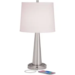 360 Lighting Karla Modern Table Lamps 25" High Set Of 2 Brushed Steel Column With USB Charging Port White Fabric Shade For Bedroom Living Room Desk -Adesso Shop GUEST 2e8751bf 2168 4dac 8900 8d802ddf8282