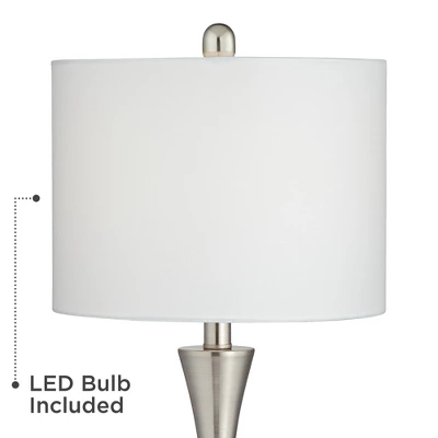360 Lighting Gerson Modern Table Lamps 24" High Set Of 2 Brushed Nickel With Dimmers LED White Drum Shade For Bedroom Living Room Bedside Nightstand 5 360 Lighting Gerson Modern Table Lamps 24" High Set Of 2 Brushed Nickel With Dimmers LED White Drum Shade For Bedroom Living Room Bedside Nightstand - Image 3