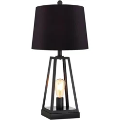 Franklin Iron Works Kacey Industrial Table Lamps 25 1/4" High Set Of 2 Dark Metal With USB LED Nightlight Black Faux Silk Shade For Living Room Desk -Adesso Shop GUEST 2f6d752f e6b7 4b2c b193 0817dfa14651