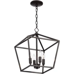 Franklin Iron Works Queluz Bronze Pendant Chandelier 13" Wide Industrial Rustic Geometric Cage 4-Light Fixture For Dining Room House Kitchen Island -Adesso Shop GUEST 30476a57 5234 4dea 93f6 4b3159096987