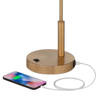360 Lighting Industrial Modern Desk Lamp With USB And AC Power Outlet 23.5" High Antique Brass Metal For Living Room Bedroom House Bedside 5 360 Lighting Industrial Modern Desk Lamp With USB And AC Power Outlet 23.5" High Antique Brass Metal For Living Room Bedroom House Bedside - Image 3