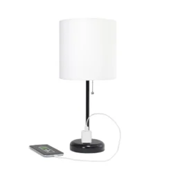 19.5" Bedside Power Outlet Base Metal Table Desk Lamp In Black With White Fabric Shade - Creekwood Home -Adesso Shop GUEST 315b936a 2023 4ad7 adbc 83f83884b2a0