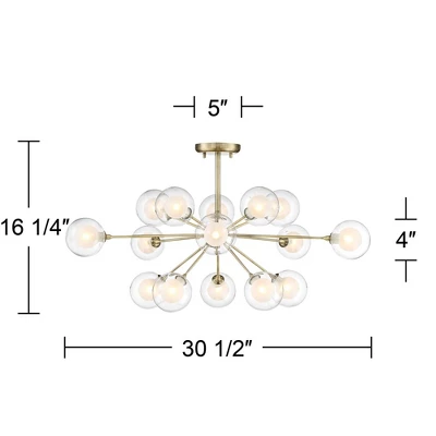 Possini Euro Design Modern Ceiling Light Semi Flush Mount Fixture Sputnik Brass 30 1/2" Wide 15-Light Double Glass Ball Hallway 8 Possini Euro Design Modern Ceiling Light Semi Flush Mount Fixture Sputnik Brass 30 1/2" Wide 15-Light Double Glass Ball Hallway - Image 6