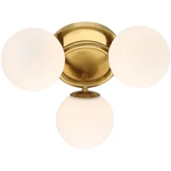 Possini Euro Design Modern Ceiling Light Flush Mount Fixture Brass 18" Wide 3-Light Frosted White Glass Globes Bedroom Living Room -Adesso Shop GUEST 3206f2f1 bd83 4ab8 ae4c 41ae1e86782d