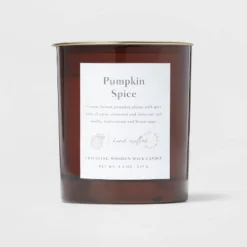 Clear Colored Glass With Woodwick And Brass Metal Inset Lid Pumpkin Spice - Threshold™ -Adesso Shop GUEST 3465b86f 5b6f 4975 a9b0 7950f8b118b2