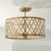 Possini Euro Design Tanz Modern Ceiling Light Semi Flush Mount Fixture 16 1/2" Wide Satin Brass 3-Light Clear Glass Crystal For Bedroom Kitchen House