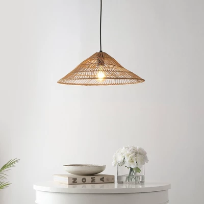 20.25" 1-Light Nova Farmhouse Coastal Rattan LED Pendant Brown - JONATHAN Y 16 20.25" 1-Light Nova Farmhouse Coastal Rattan LED Pendant Brown - JONATHAN Y - Image 14