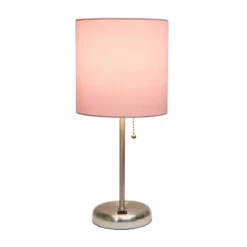 19.5" Bedside USB Port Feature Metal Table Desk Lamp Brushed Steel With Light Pink Fabric Shade - Creekwood Home -Adesso Shop GUEST 39c69503 6259 4679 a909 12a9a616cb25