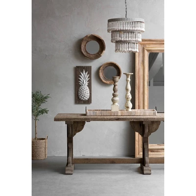 3-Tier Round Metal Chandelier With 3 Lights And Hanging Wood Beads Cream - Storied Home 10 3-Tier Round Metal Chandelier With 3 Lights And Hanging Wood Beads Cream - Storied Home - Image 8