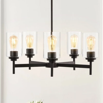 24" LED 5-Light Orpheus Industrial Iron Cylinder Chandelier Oil Rubbed Bronze/Clear - JONATHAN Y 3 24" LED 5-Light Orpheus Industrial Iron Cylinder Chandelier Oil Rubbed Bronze/Clear - JONATHAN Y
