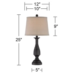 Regency Hill Ben Rustic Farmhouse Table Lamps 25" High Set Of 2 Dark Bronze Metal Beige Linen Drum Shade For Bedroom Living Room Bedside Nightstand -Adesso Shop GUEST 3bd803d2 96e4 4ae3 8b67 8d881704b1ef