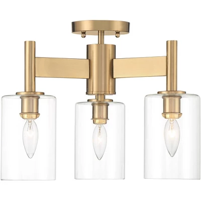 Possini Euro Design Lantico Modern Ceiling Light Semi Flush Mount Fixture 17" Wide Gold 3-Light Clear Glass For Bedroom Kitchen Living Room Hallway 7 Possini Euro Design Lantico Modern Ceiling Light Semi Flush Mount Fixture 17" Wide Gold 3-Light Clear Glass For Bedroom Kitchen Living Room Hallway - Image 5