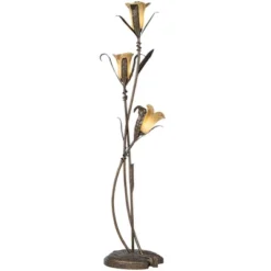 Franklin Iron Works Rustic Floor Lamp With USB Charging Port 3-Light 68 1/4" Tall Bronze Gold Lily-Shaped Amber Shade Living Room -Adesso Shop GUEST 3cf231d4 818f 46c8 9572 483de64cd131