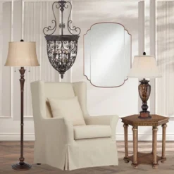 Regency Hill Brooke Rustic Vintage Retro Floor Lamp Standing 60" Tall Rich Bronze Copper Burlap Bell Shade For Living Room Bedroom Office House Home -Adesso Shop GUEST 3d2bae59 42b5 4c4c bc9d 8cbee60ceec7