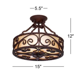 John Timberland Natural Mica Rustic Ceiling Light Semi Flush Mount Fixture 15" Wide Deep Walnut Scroll 3-Light Drum Shade For Bedroom Living Room Home -Adesso Shop GUEST 3e64d51b c362 4a10 80be 0f335fd2389e