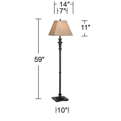 Regency Hill Traditional Floor Lamp 59" Tall Italian Bronze Taupe Faux Silk Square Hardback Shade For Living Room Reading Bedroom Office 8 Regency Hill Traditional Floor Lamp 59" Tall Italian Bronze Taupe Faux Silk Square Hardback Shade For Living Room Reading Bedroom Office - Image 6