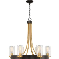Stiffel Ferrers Dark Bronze Gold Chandelier 26" Wide Clear Glass Shade 6-Light Fixture For Dining Room House Foyer Kitchen Island Entryway Bedroom -Adesso Shop GUEST 3f92475e 4aea 44f8 a6c1 36077bd21e85