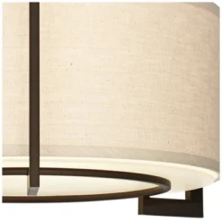 Possini Euro Design Stinson Modern Ceiling Light Semi Flush Mount Fixture 17 1/4" Wide Bronze 3-Light Linen Drum Shade For Bedroom Kitchen Living Room -Adesso Shop GUEST 40ac13f8 6aae 4a43 afa3 0d853226956d
