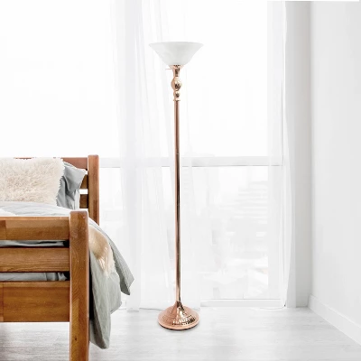1-Light Classic Torchiere Floor Lamp With Marbleized Glass Shade Rose Gold - Lalia Home 4 1-Light Classic Torchiere Floor Lamp With Marbleized Glass Shade Rose Gold - Lalia Home - Image 2