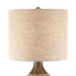360 Lighting Emma Modern Mid Century Accent Table Lamp 21" High Wood Brown Ceramic Oatmeal Drum Shade For Bedroom Living Room Bedside Nightstand Home -Adesso Shop GUEST 4295ca49 01d4 4f68 a7e1 2c8bf6787770