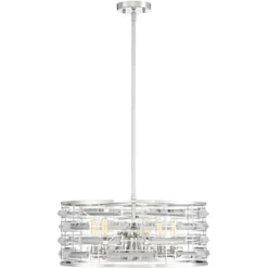 Possini Euro Design Smart Polished Nickel Chandelier 20" Wide Modern Drum Clear Crystal 6-Light Fixture For Dining Room House Foyer Kitchen Island -Adesso Shop GUEST 454c71ec dca7 41f6 9157 abb34aa27ba3