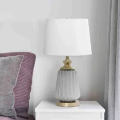 25" Classic Fluted Ceramic/Metal Table Lamp With Fabric Shade Gray/White - Lalia Home -Adesso Shop GUEST 45e4f731 a2ae 4323 9f5d 18f02989f812