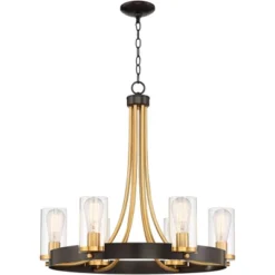 Stiffel Ferrers Dark Bronze Gold Chandelier 26" Wide Clear Glass Shade 6-Light Fixture For Dining Room House Foyer Kitchen Island Entryway Bedroom -Adesso Shop GUEST 4698da91 0c4a 43d9 a781 b2b682395349