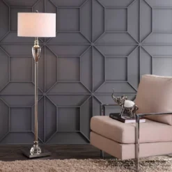 62" Metal Othello Floor Lamp (Includes LED Light Bulb) Silver - JONATHAN Y