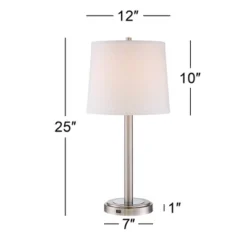 360 Lighting Camile Modern Table Lamps 25" High Set Of 2 Brushed Nickel With USB Charging Port Off White Drum Shade For Living Room Office House Desk -Adesso Shop GUEST 4834b278 013c 4614 b210 0838bf7afeb4