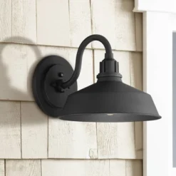 Franklin Iron Works Arnett Rustic Industrial Farmhouse Outdoor Barn Light Fixtures Set Of 2 Black Dusk To Dawn Gooseneck 10 1/2" For Exterior Deck -Adesso Shop GUEST 4863bdac 5331 4fbf a95d fc0f8edb332b