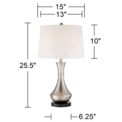 360 Lighting Simon Modern Table Lamps 25 1/2" High Set Of 2 Brushed Nickel With USB Charging Port And Table Top Dimmers White Fabric For Home Desk -Adesso Shop GUEST 48701293 a8ca 43f9 a436 e381dbf3673b