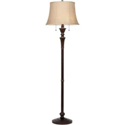 Regency Hill Brooke Rustic Vintage Retro Floor Lamp Standing 60" Tall Rich Bronze Copper Burlap Bell Shade For Living Room Bedroom Office House Home -Adesso Shop GUEST 4a3c2f74 bcb2 4ceb 823c 3d105a45bf99