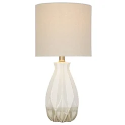 19" Textured Ceramic Accent Table Lamp With Linen Shade (Includes LED Light Bulb) White - Cresswell Lighting -Adesso Shop GUEST 4cfd08b5 8128 4ad9 9aef f4ab8aceba19