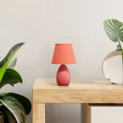 9.45" Petite Ceramic Oblong Bedside Table Desk Lamp With Matching Tapered Drum Shade Orange - Creekwood Home -Adesso Shop GUEST 4d656894 5bda 4246 bb5f c9872956ab24