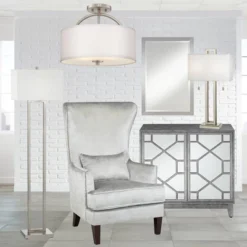 Possini Euro Design Halsted Modern Ceiling Light Semi Flush Mount Fixture 15" Wide Brushed Nickel 2-Light Oatmeal Linen Drum For Bedroom Living Room -Adesso Shop GUEST 4f27ae77 7195 4949 98cf b8db59d91fb3