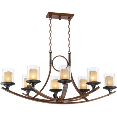 Franklin Iron Works Tafford Mahogany Wood Linear Pendant Chandelier 43 1/4" Wide Rustic Farmhouse Clear Glass 8-Light Fixture For Dining Room Kitchen 8 Franklin Iron Works Tafford Mahogany Wood Linear Pendant Chandelier 43 1/4" Wide Rustic Farmhouse Clear Glass 8-Light Fixture For Dining Room Kitchen - Image 6
