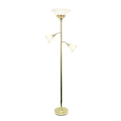 Torchiere Floor Lamp With 2 Reading Lights And Scalloped Glass Shades Gold - Lalia Home