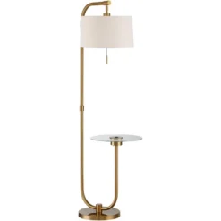 Possini Euro Design Volta Modern Floor Lamp With Tray Table 66" Tall Brass USB Charging Port White Drum Shade For Living Room Bedroom Office House -Adesso Shop GUEST 504d6ab5 a449 4085 8afb 15f53df7a5ee