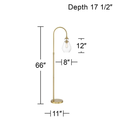 Possini Euro Design Vaile Modern 66" Tall Chairside Arc Floor Lamp Warm Gold Metal Clear Seeded Glass Shade For Living Room Reading Home 8 Possini Euro Design Vaile Modern 66" Tall Chairside Arc Floor Lamp Warm Gold Metal Clear Seeded Glass Shade For Living Room Reading Home - Image 6