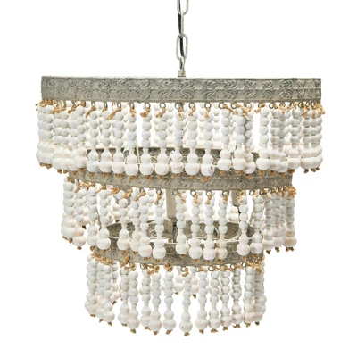 3-Tier Round Metal Chandelier With 3 Lights And Hanging Wood Beads Cream - Storied Home 18 3-Tier Round Metal Chandelier With 3 Lights And Hanging Wood Beads Cream - Storied Home - Image 16