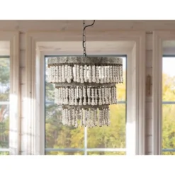 3-Tier Round Metal Chandelier With 3 Lights And Hanging Wood Beads Cream - Storied Home 28 3-Tier Round Metal Chandelier With 3 Lights And Hanging Wood Beads Cream - Storied Home -Adesso Shop GUEST 506ebbd1 0947 4929 9e1f 5c488f0fb694