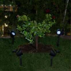 Set Of 4 Outdoor Solar Powered Pathway LED Light Stakes Silver/Black - Alpine Corporation